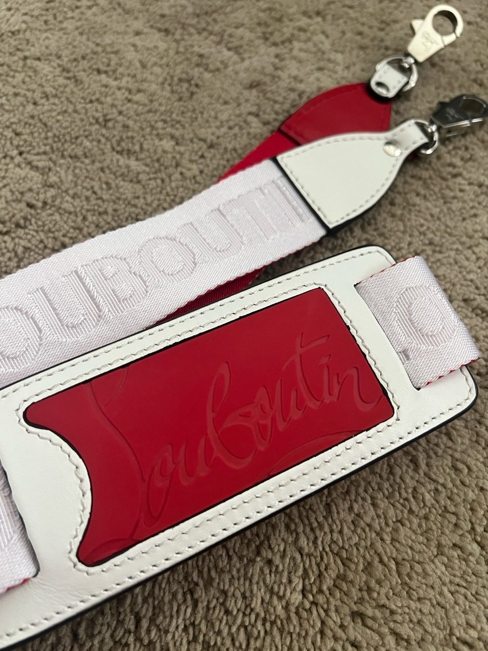 Christian Louboutin White and Red Embossed Leather Strap